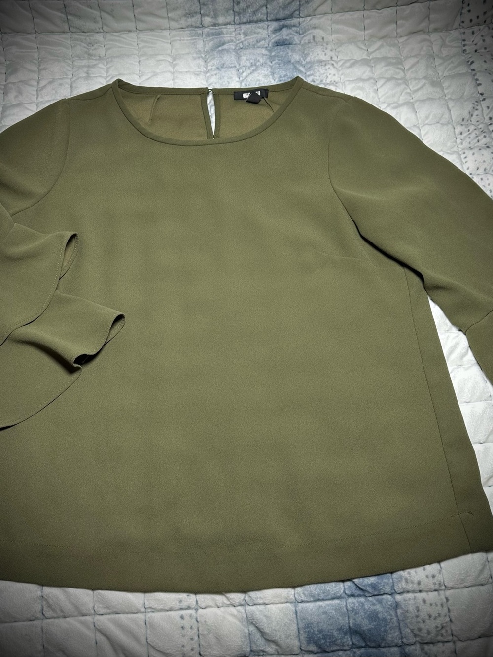 J. Crew Olive Ruffle Sleeve Blouse - Women's Top